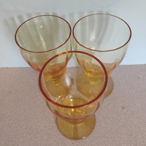 Lancaster Glass Depression Era Topaz Goblet, Set of 3 - Picture 3 of 5